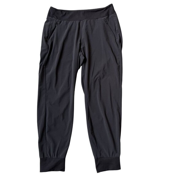 Athleta Soho Women 12 Black Jogger Pant Relaxed Fit Zip Front Pockets Athleisure - Picture 1 of 15